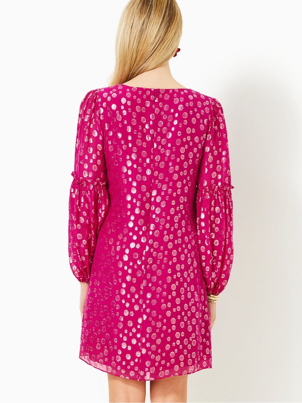 Pink Lily Pulitzer V-Neck Long-Sleeve Polka Dot Women's Dress - Picture 2 of 7